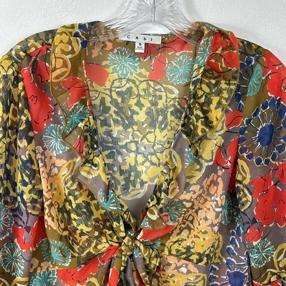 Cabi Shakespeare Floral Kimono Women's S Gray Multi Floral Chiffon Tie Front 360 - Picture 6 of 11